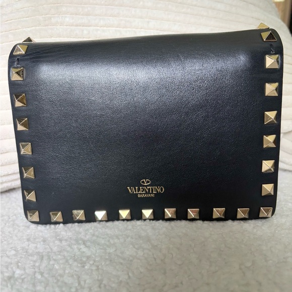 VALENTINO Studded Shoulder Black Leather Bag